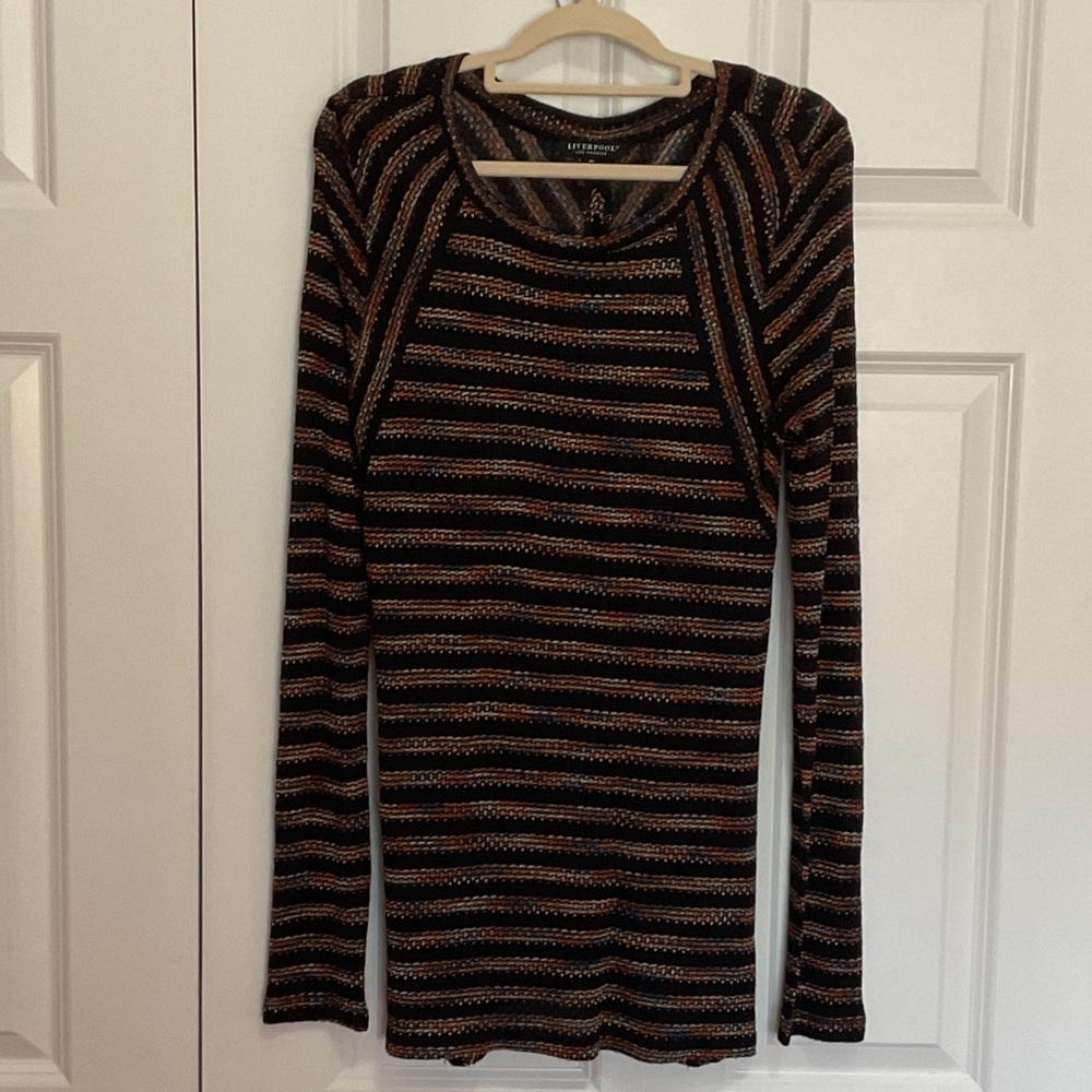Liverpool Black and Brown Striped Crew Neck Sweater